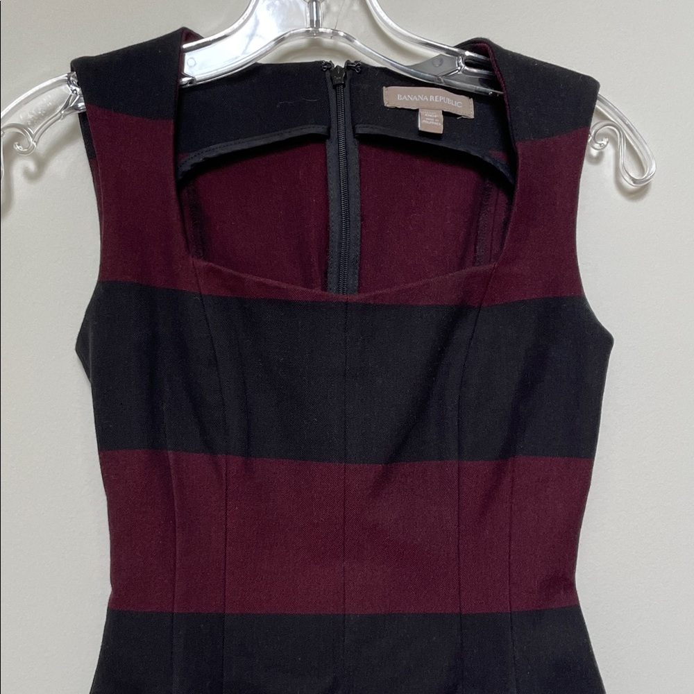Banana Republic Burgundy and Black Striped Midi Sheath Dress